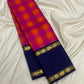 Raspberry Pink and Orange Handwoven Pure Silk Kanjeevaram Saree with Kanchi Kattam and Navy Rettapet Border