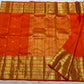 Orange handwoven pure silk Kanchipuram Varisaipet saree — close view of the body weave and texture