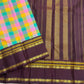 Kanchi Pattu paalum pazhamum saree with vibrant multi-colour checks and brownish plum rettapet border — Idam Living