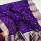 Royal Purple Silver Border Pattu Silk Chanderi saree, full length view