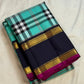 Lagoon turquoise Paapli checks pure silk Kanchipuram saree with midnight navy Rettapet border and gold Seer pallu, Idam Living (photo 4 of 5)
