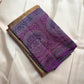 Antique gold handwoven pure silk Banarasi-Kanchipuram fusion saree with Kathiripoo purple, gold zari latticework and elephant medallions