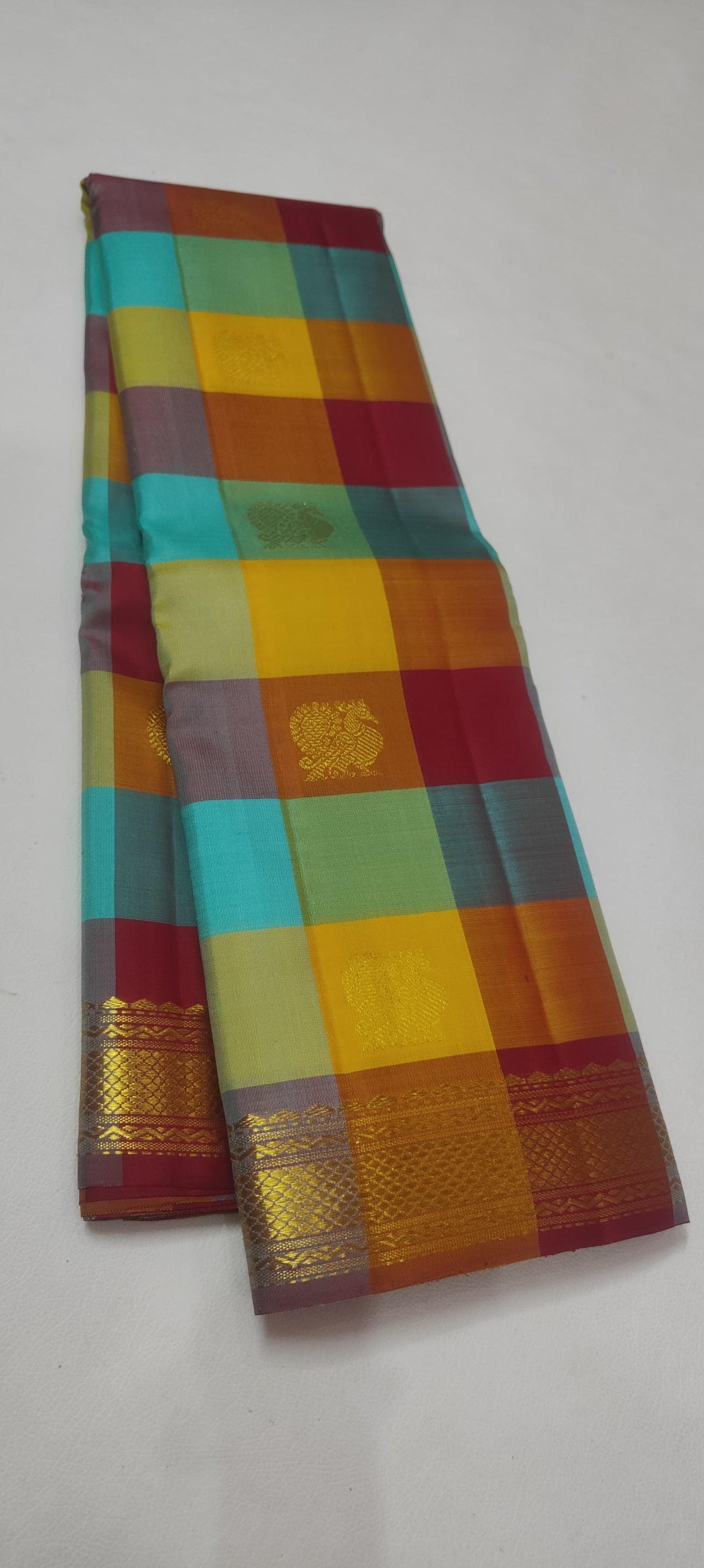 Multicolour Handwoven Pure Silk Kanjeevaram Saree with Paalum Pazhamum Weave