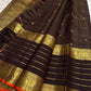 Brown pure silk Kanchipuram saree, pallu weave detail with kaapi brown with deep aubergine undertones and kesari-orange selvedge