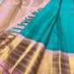 baby pink border detail of turquoise blue Kanchipuram silk saree