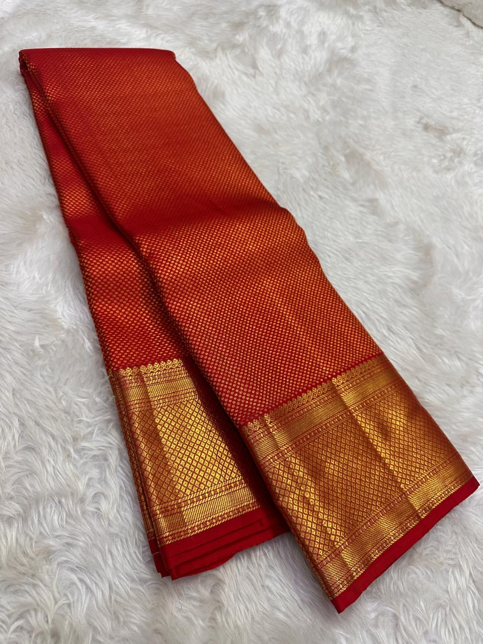 vermilion red silk saree zk draped view