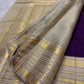 Deep Kathiripoo purple Kanchipuram saree with sandalwood gold border and zari pallu.