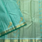 Seafoam turquoise Vairaoosi Kanchipuram silk saree with delicate gold zari peacock buttas and emerald green border