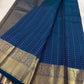 Peacock Blue handwoven pure silk Kanjipuram Butta saree — folded view — Idam Living