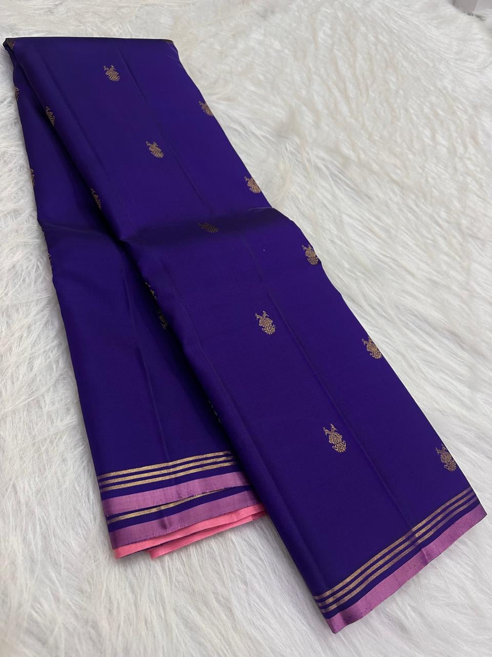 Royal Purple handwoven pure silk Kanchipuram Butta saree — full front view — Idam Living