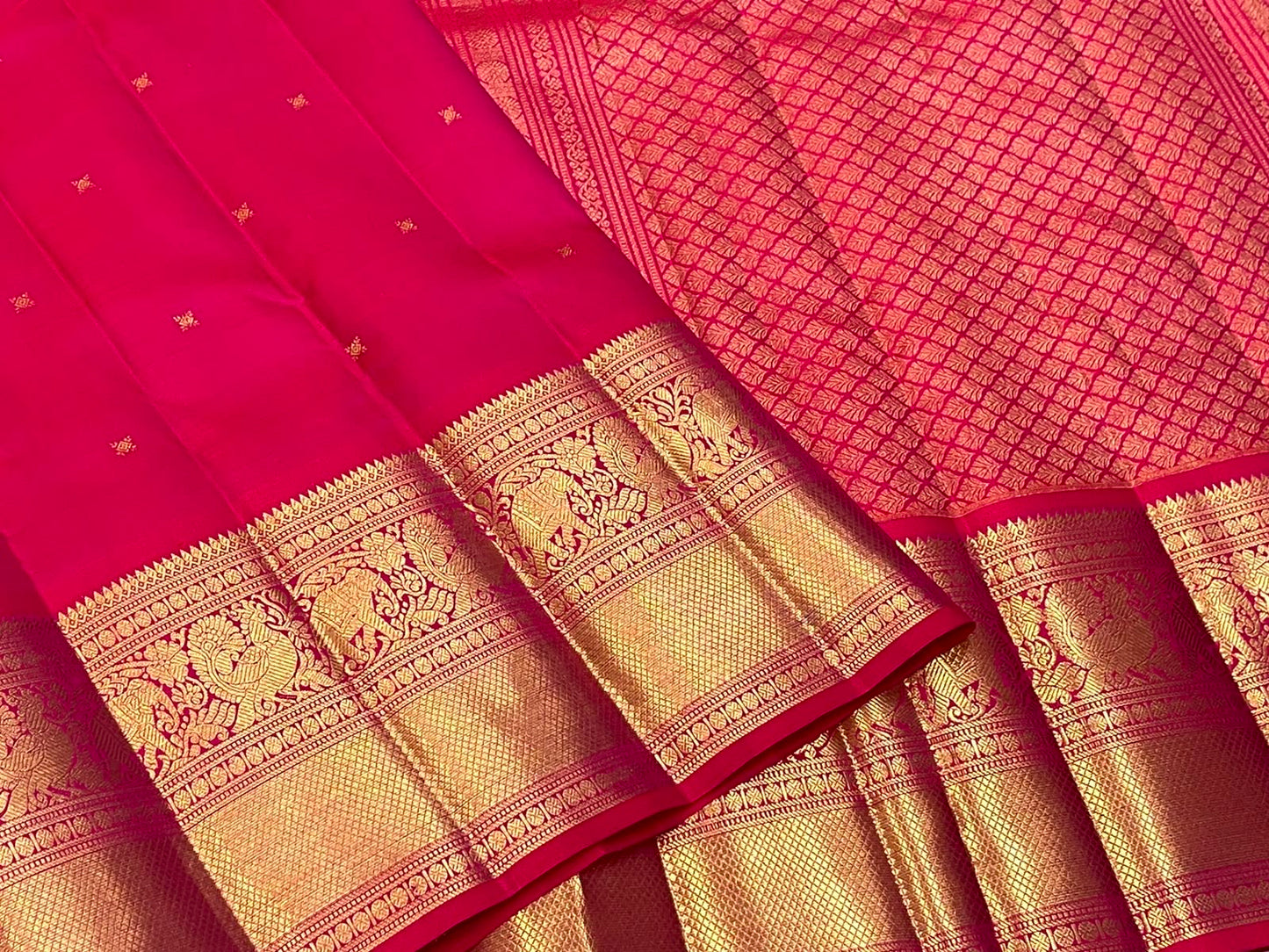 Kanchipuram Butta Raspberry Pink pure silk saree, priced at 15500 rupees