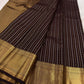 Aubergine handwoven pure silk KanchiPattu Butta saree — antique gold geometric temple border close-up — Idam Living