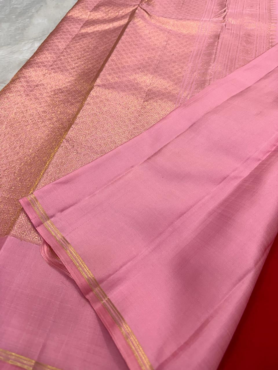 Pillar Box Red handwoven pure silk Kanchi Pattu Butta saree — Gandaberunda zari butta body detail — Idam Living