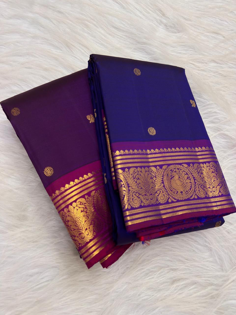 Royal purple Butta saree — paisley zari border detail