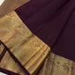 Aubergine handwoven pure silk KanchiPattu Butta saree — pallu zari detail — Idam Living