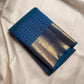 Peacock Blue handwoven pure silk Kanjipuram Butta saree — body zari butta detail — Idam Living