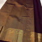 Aubergine handwoven pure silk KanchiPattu Butta saree — pure silk texture close-up — Idam Living