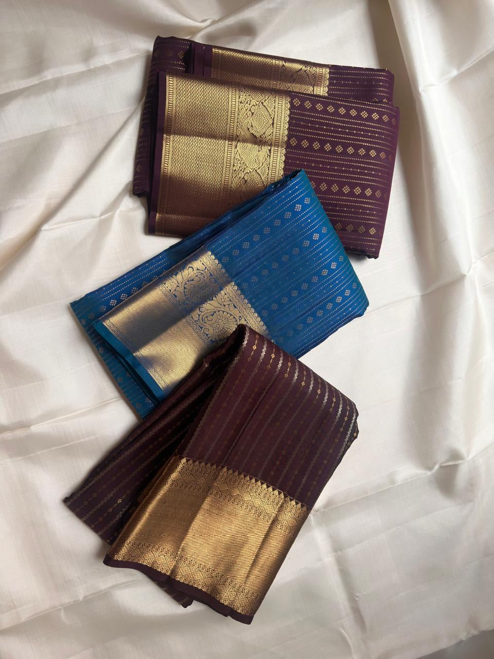 Peacock Blue handwoven pure silk Kanjipuram Butta saree — pure silk texture close-up — Idam Living