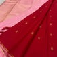 Pillar Box Red handwoven pure silk Kanchi Pattu Butta saree — thin gold zari border close-up — Idam Living