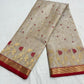 Ivory Pink Floral Silver Border Pattu Silk Chanderi saree, body closeup