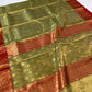 Olive Green and Copper Red Gold Tissue Katan Silk Chanderi handloom saree — woven motif