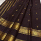 Deep plum Kanchipuram silk saree with scattered gold zari buttas