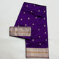 Royal Purple Silver Border Pattu Silk Chanderi saree, woven buti detail