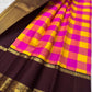 Vintage vivid magenta pink Paalum Pazhamum Kanchipuram silk saree showing grand zari pallu and ornate zari border