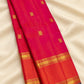 Raspberry Pink Handwoven Pure Silk Kanchipuram Rettapet Saree with Orange Double Border — full saree front view