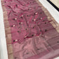 Dusty Rose Pink Pattu Silk Chanderi handloom saree — body closeup