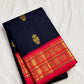 Midnight navy pure silk Kanchipuram saree with Gandaberunda buttas and double peacock-paisley border in rani pink, Idam Living (photo 2 of 6)