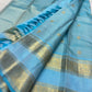 Sky blue and aqua vintage Kanchipuram Rettapet saree, ornamental Annapakshi motif detail, handwoven gold zari and traditional detailing