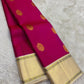 Raspberry Magenta and Warm Ivory Gold Butta handwoven pure silk Kanchipuram saree, view 1 | Idam Living