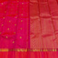 Raspberry Pink Handwoven Pure Silk Kanchipuram Rettapet Saree with Orange Double Border — contrast border detail