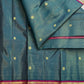 Steel-blue Vairaoosi Kanchipuram saree with fine zari lines and small gold buttas