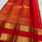 Arakku Red Pure Kanchipuram Silk Zari Kattam Saree with Rettapet Border