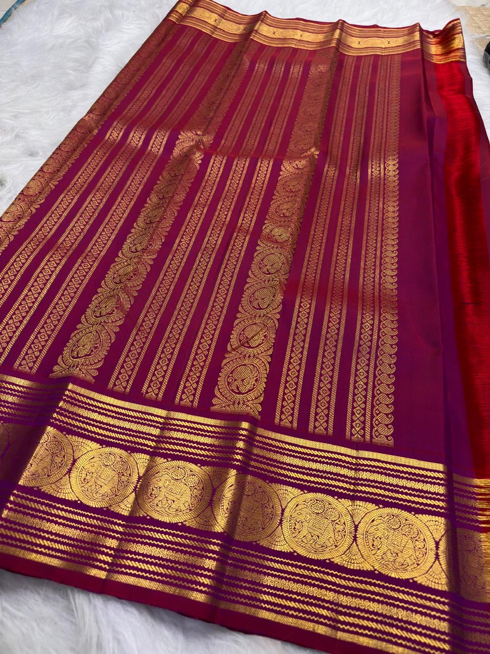 Muted Oodha Rose Pure Kanchipuram Silk Zari Kattam saree with Arakku border, styled for an Indian summer gala.