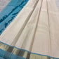 Warm Ivory and Firozi Blue Simple Kanchipuram Silk Saree, additional view