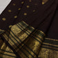 Coffee brown pure silk Kanchipuram saree with antique gold mayil chakram buttas, deep green accents, and a detailed peacock and arai maadam pallu, view 5.