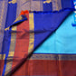 Grand zari peacock pallu detail on turquoise blue pure silk Kanjipuram saree
