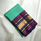 Kanchipuram silk saree in luminous aqua with kanchi kattam checks and plum varisaipet zari border folded view