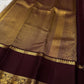 Magenta pink and kesari yellow Paalum Pazhamum Kanchipuram silk saree with aubergine Yazhi border, view 5