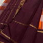 Kesari Orange Ivory Kanchi Kattam Kanchipuram silk saree with deep purple border, styled for a cultural academy awards event.