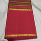 Vazhaipoo stripes of vermilion-raspberry silk alternating with Manthulir green and olive bands on vintage Kanchipuram saree body