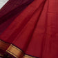 Brick Red and Deep Arakku Maroon lightweight Kanchipuram silk saree, broad gold zari border and striped maroon pallu; body detail