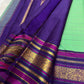 Pure Kanjivaram silk saree in aqua with kanchi kattam pattern and zari woven plum border styling view