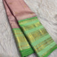 Thulir Pachai Green and Petal Pink vintage pure silk Kanchipuram Varisaipet saree, full saree drape, handwoven zari and ornate border