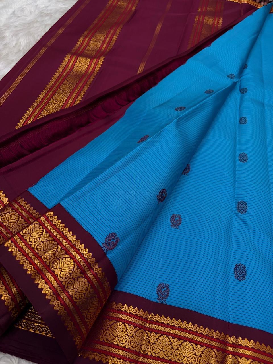 stb-myb pallu detail of ocean blue Kanchipuram silk saree