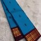 ocean blue Kanchipuram silk saree with stb-myb weave folded view