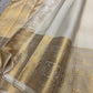 Gold zari pallu with tassels on ivory Pure Kanchipuram Silk Saree, shipped from New Jersey USA.